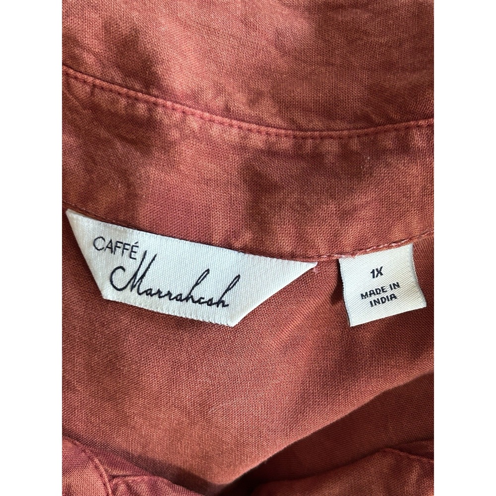 Caffe Marrakesh Collared Rust Embroidered Long Sleeve Button Down Size Xl NWT - Picture 4 of 4